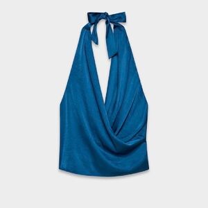 Aritzia Wilfred martini satin halter blouse in ultramarine blue